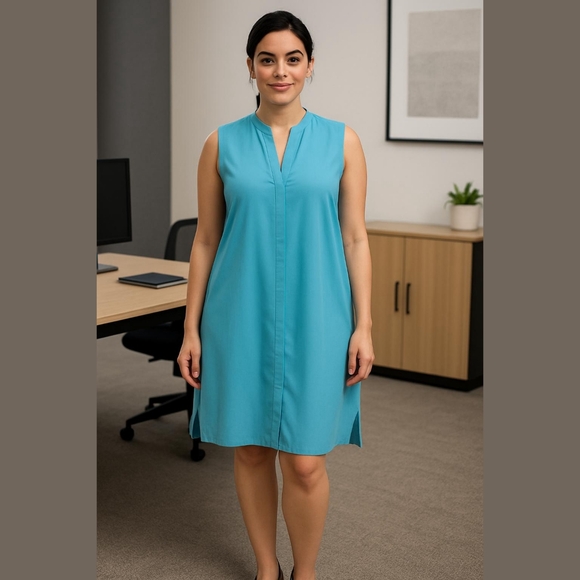Jessica London Effortlessly Chic: Plus Size Aqua Flowy Shirt Dress Everyday - Picture 1 of 6